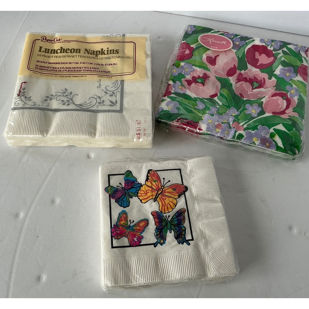 Vintage Mixed Paper Napkins Floral Butterfly Cape Shore Beach Products‎ NWT